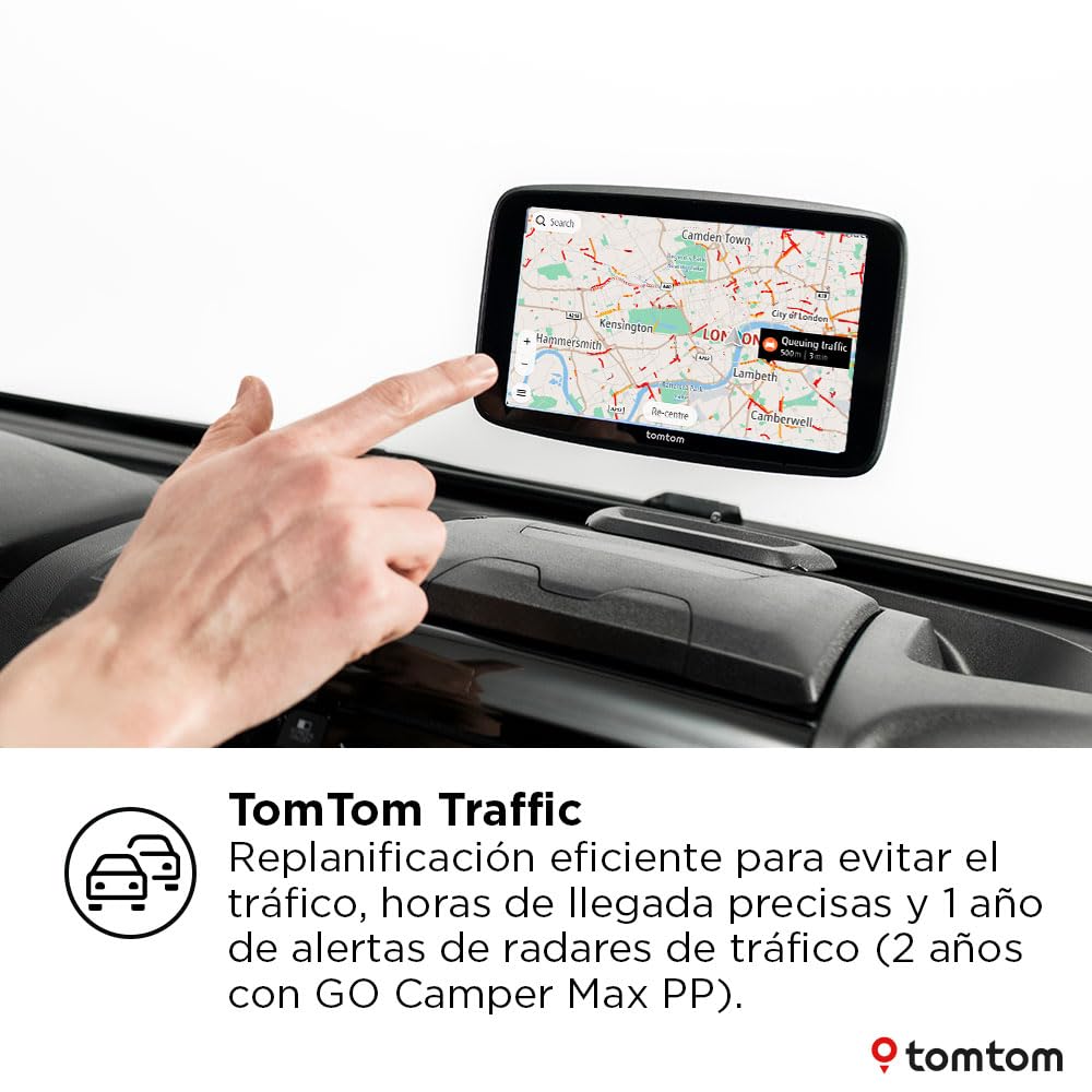 TomTom GPS para Autocaravana GO Camper MAX de 2. Gen. Pantalla de 7" con PDI, actualizaciones por Wi-Fi, TomTom Traffic, perfiles de vehículo, mapas del Mundo y Zonas de Bajas emisiones