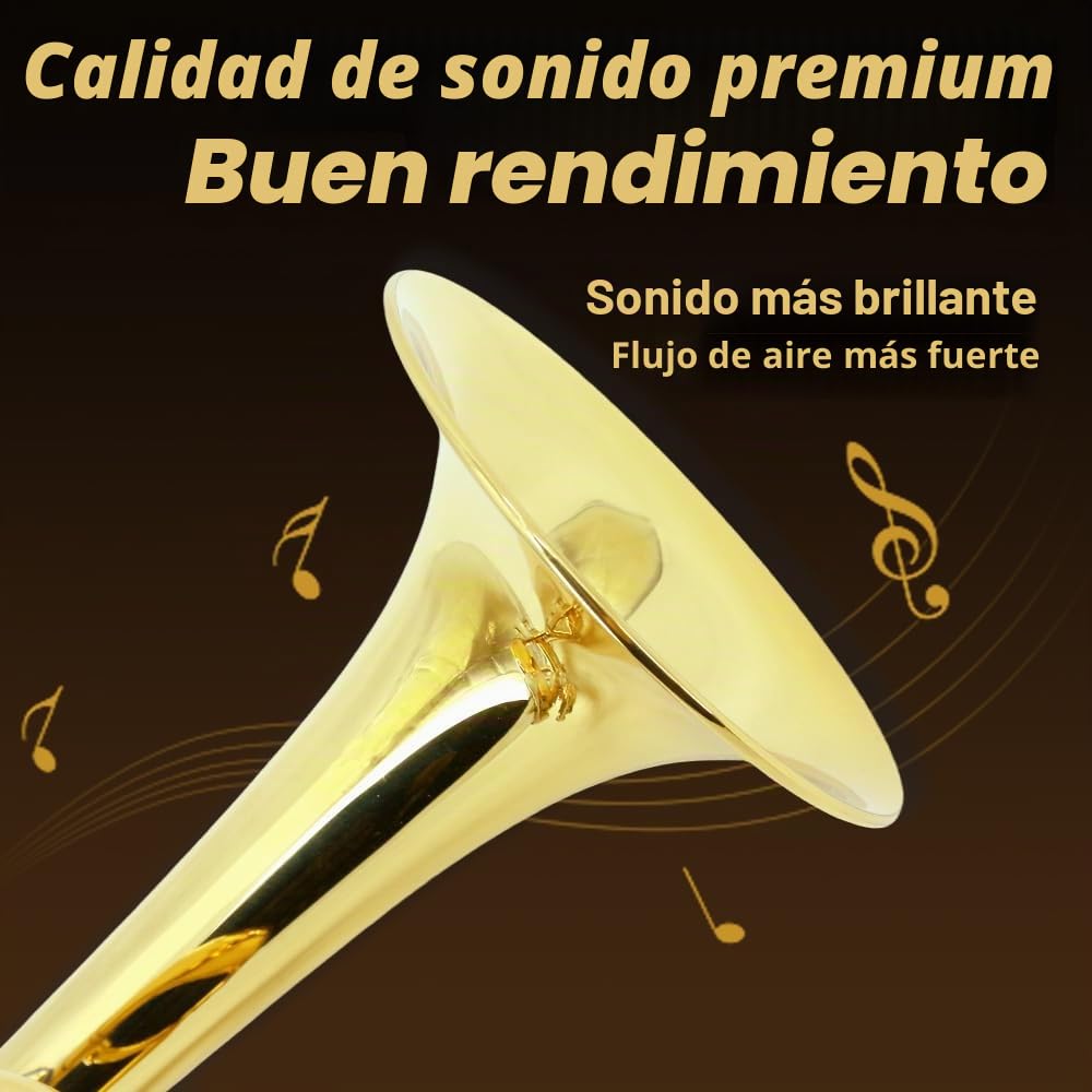Juego de trompeta estándar para principiantes, trompeta de estudiantes, instrumento de trompeta de latón, bemol, con boquilla 7C, paño de limpieza, guantes y funda de transporte rígida