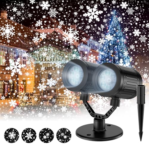 afzdby Christmas Snowflake Projector Lights Outdoor Timer Setting Double Head Snowfall Led Lights Waterproof Landscape Decorative Lighting Projection Lamp for Xmas Holiday Wedding Indoor Garden Patio