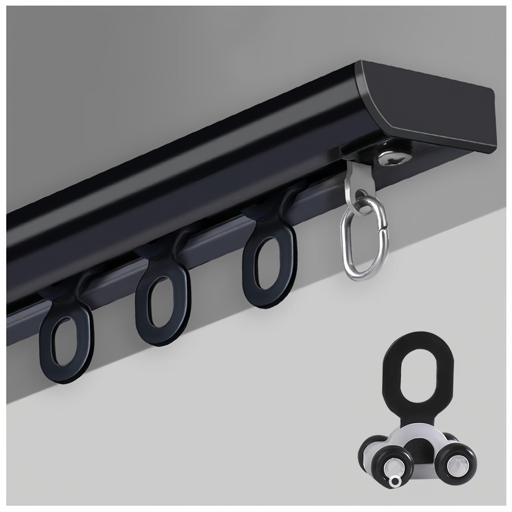 Cmjymx Black Curtain Track (70-600Cm) Single Tracks Ceiling Mount, Aluminium Ceiling Curtain Track System, Heavy Duty Sliding Curtain Rail Set, Shower Room Divider(,8.8Ft/270Cm)