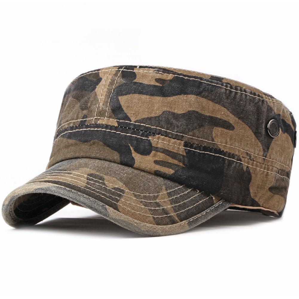 Military Flat Top Cap Cadet Army Camo Hat Baseball Cap for Men Women