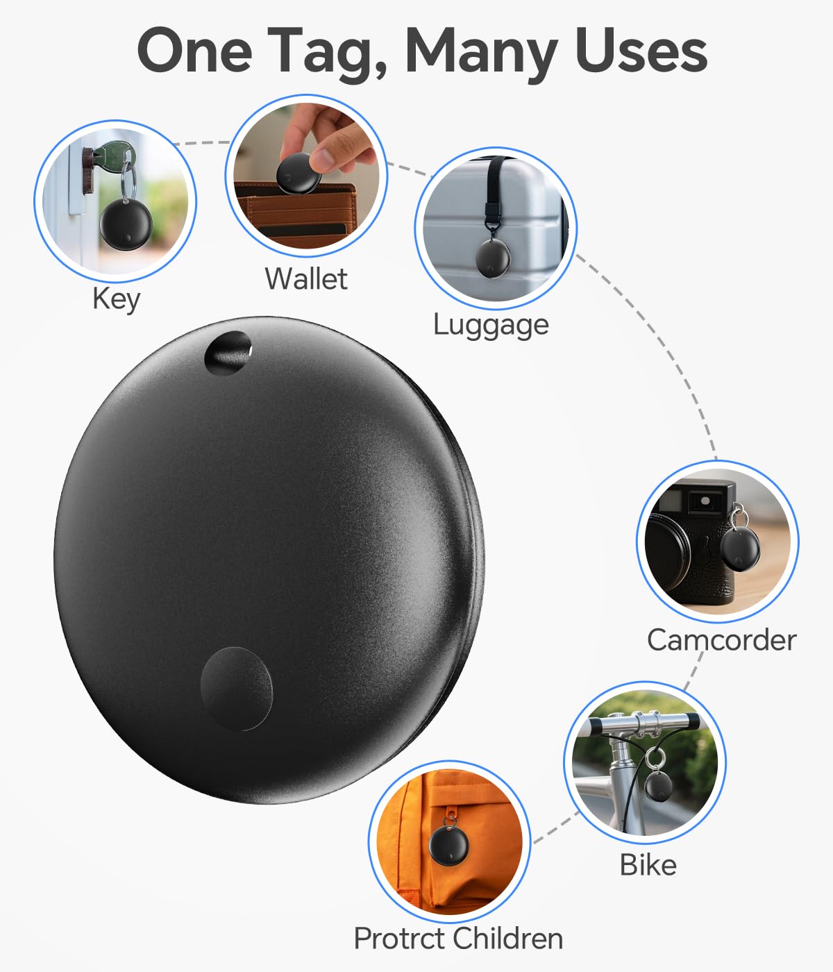 Étiquette de suivi d'air, traqueur Bluetooth étanche IP67, localisateur de porte-clés, localisateur d'articles pour sacs, sacs à dos, bagages, animaux de compagnie, portefeuilles (Android uniquement