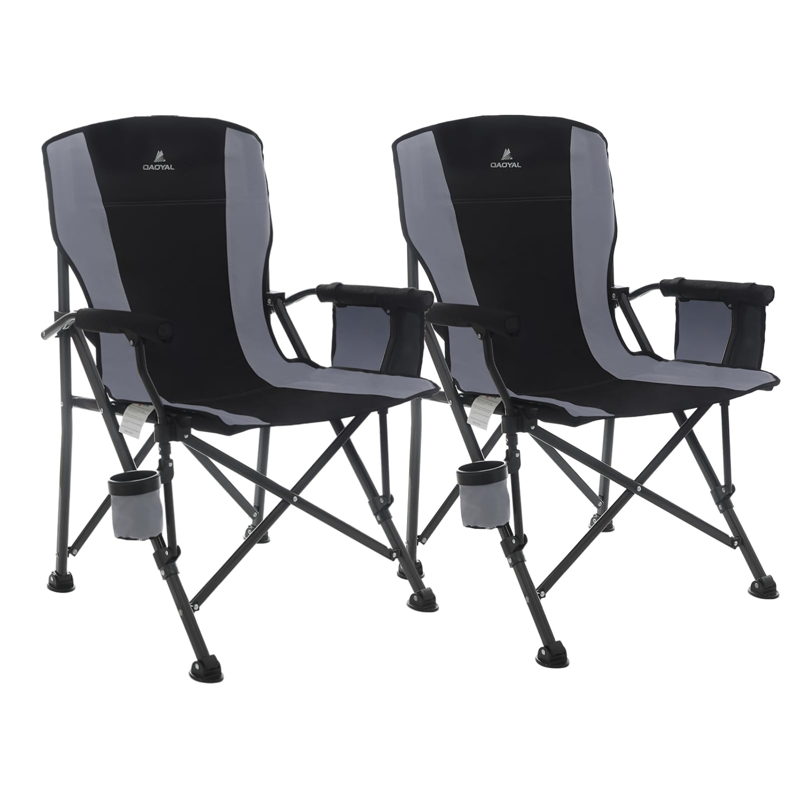 QAOYAL 2 Pack Camping Chairs for Adults, High Back Foling Chairs with Side Pocket & Cup Holder, Support 300 LBS Lawn Chair for Camping, Tailgate Party, Sports Event