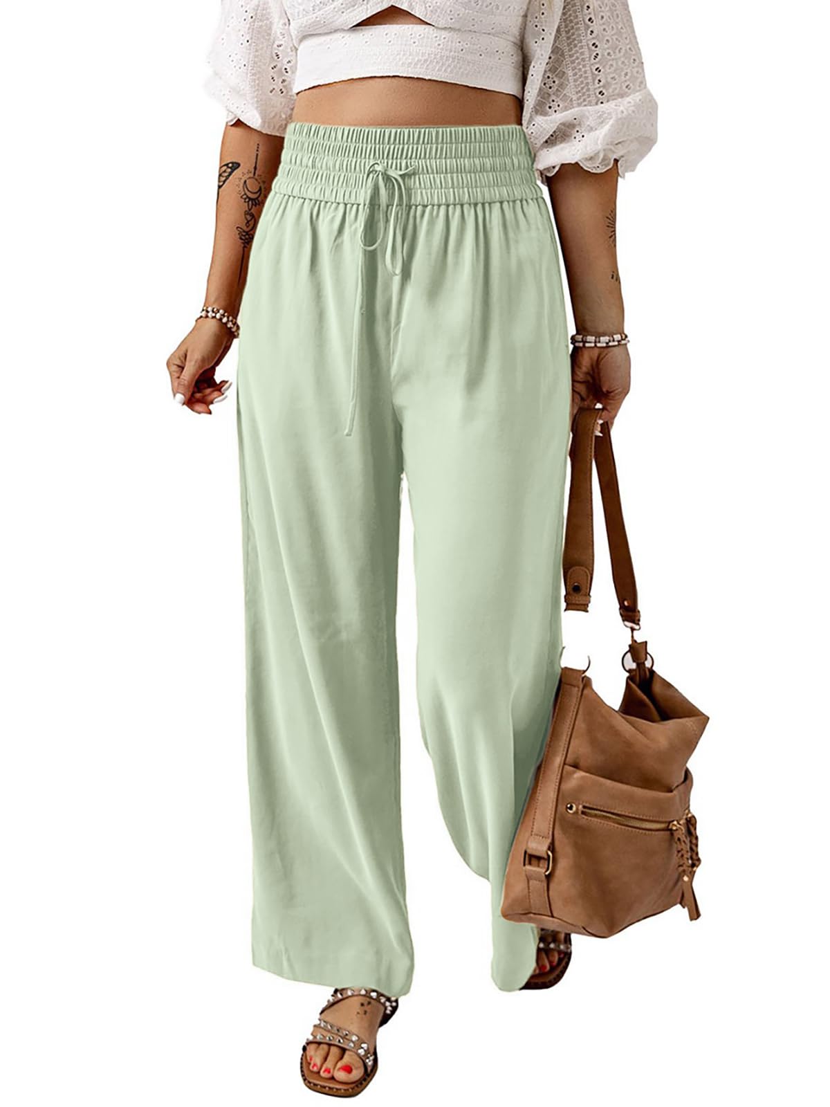 SCORP Womens Loose Elastic Waist Pants Casual High Waist Drawstring with Pockets