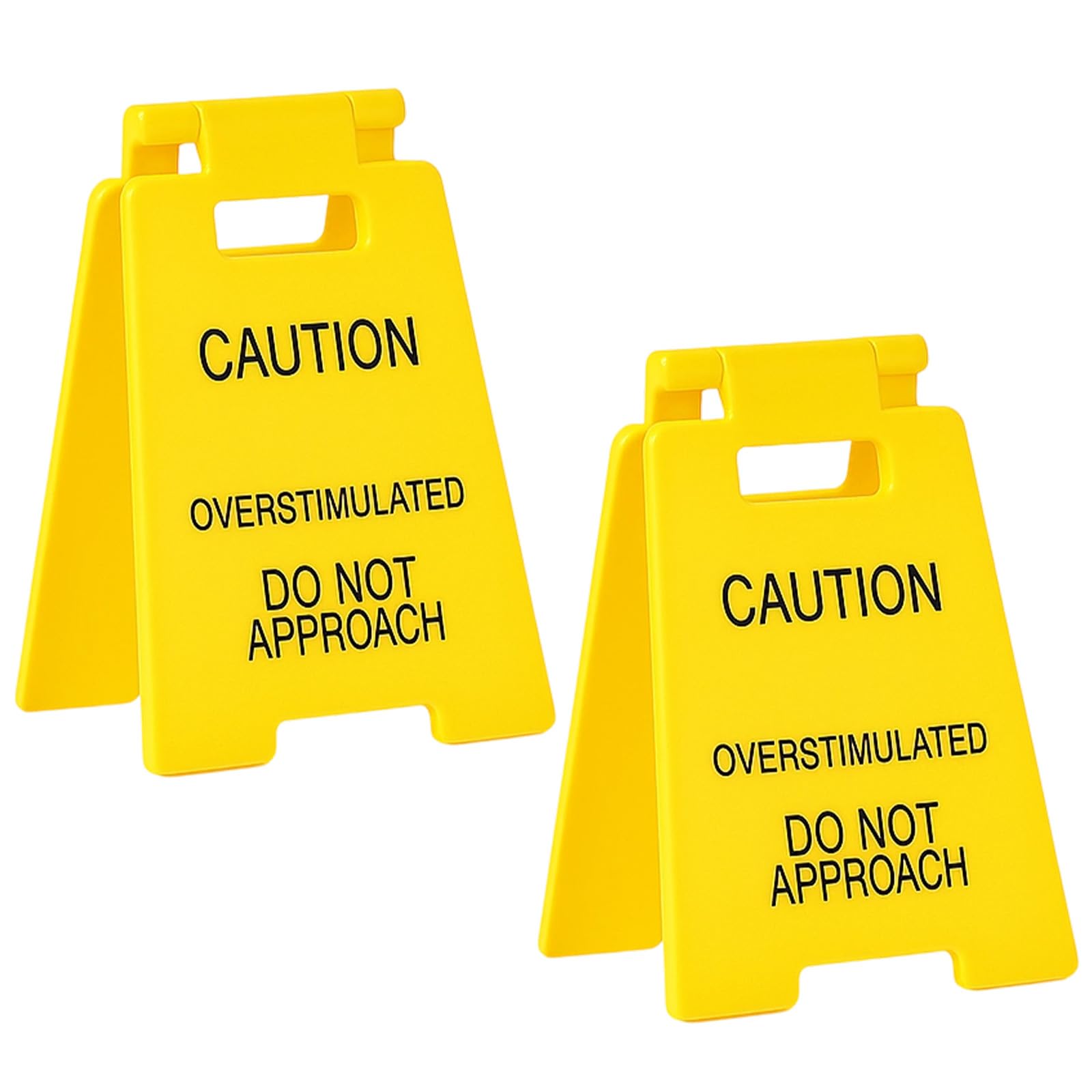 Muiltvoe 2 Pcs Caution Overstimulated Desk Sign, Humorous Mini Over Stimulated Caution Signs, Funny Desk Decor Warning Sign Office Gifts for Colleagues Employees Bosses