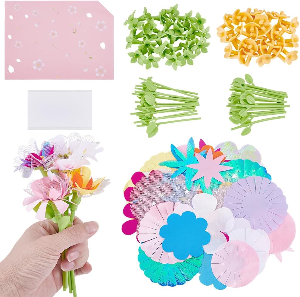 AHANDMAKER Fabric Flowers for Crafts Refill Kit DIY Flower Bouquet Craft Accessories DIY Fabric Bouquet Making Set Fun Art Supplies