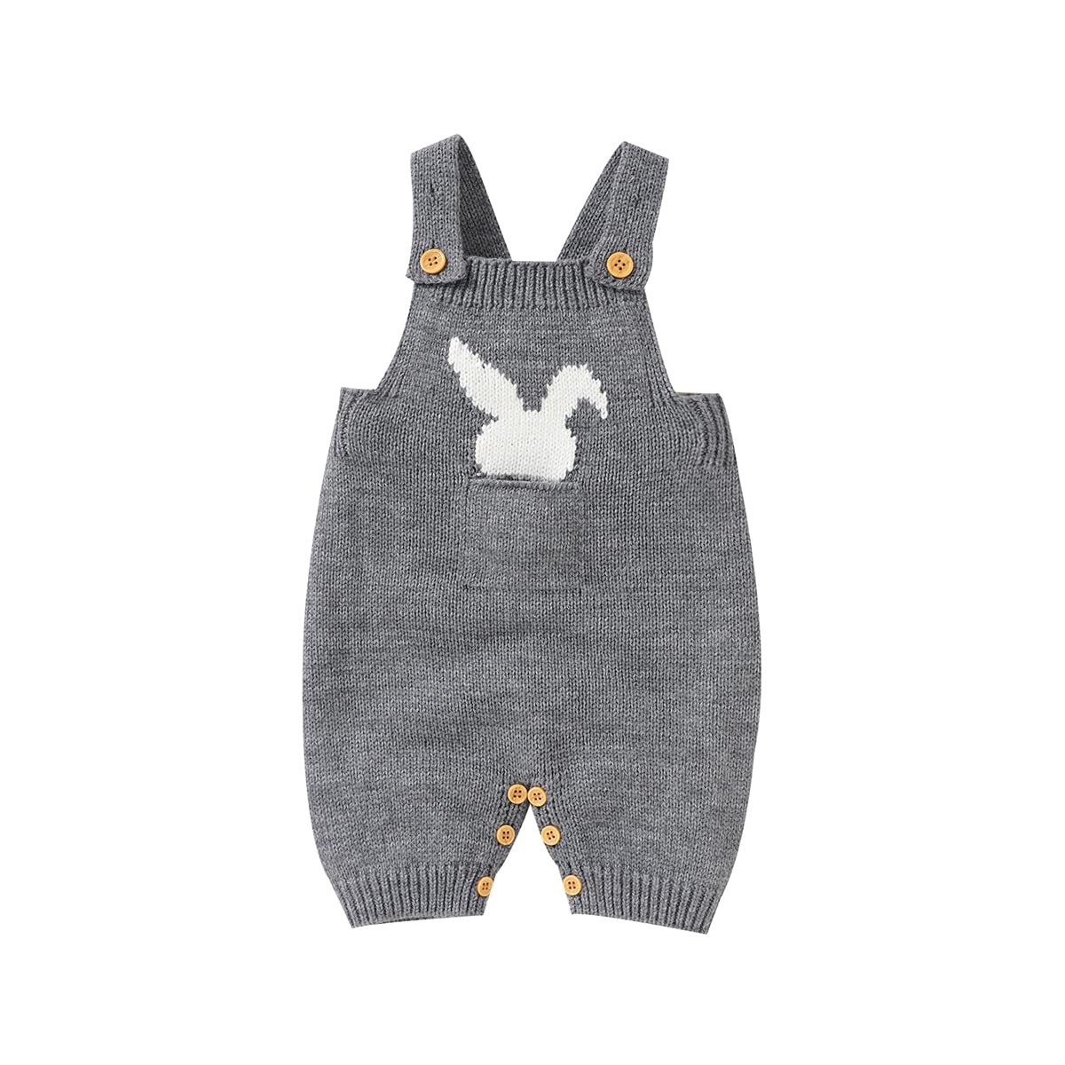 Douhoow Newborn Baby Boy Girl Easter Outfit Knitted Bunny Romper Overalls with Front Pocket (Grey, 12-18 Months)