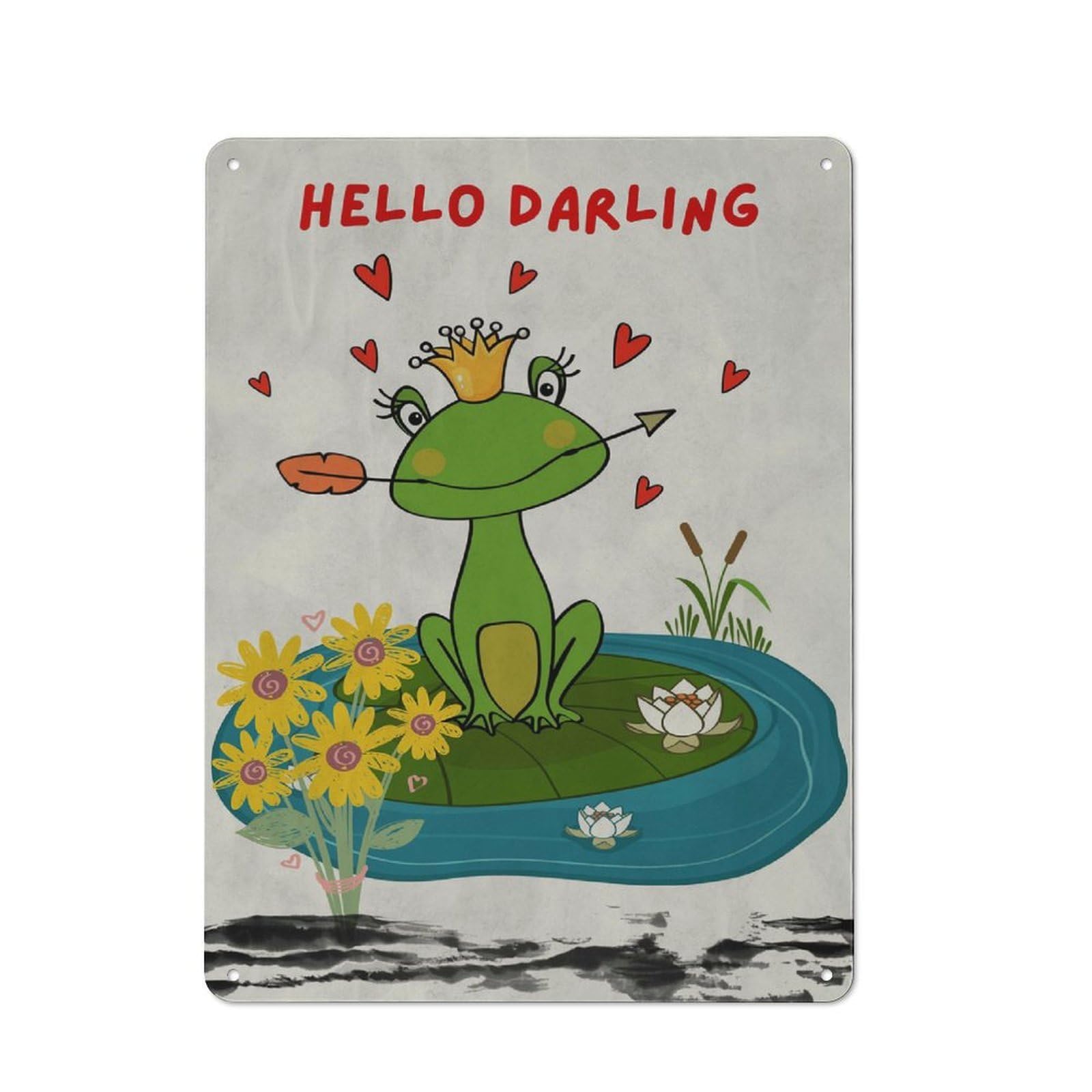 Junmoney Style-14 Hello Darling Frog Princess Illustration Printed Metal Sign 40X30cm For Dining Room Or Kitchen, For Kitchen Wall Decor Lovers