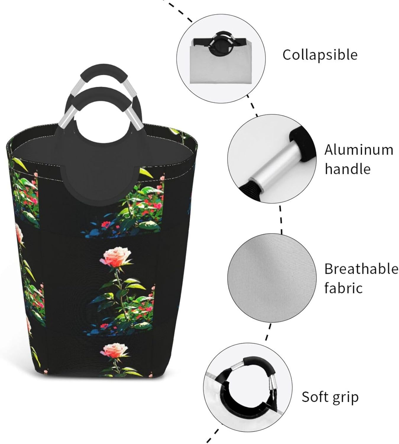 Dictatorship Rose Foldable storage bag, 50L capacity, suitable for laundry room, dormitory bedroom, dirty clothes storage basket.