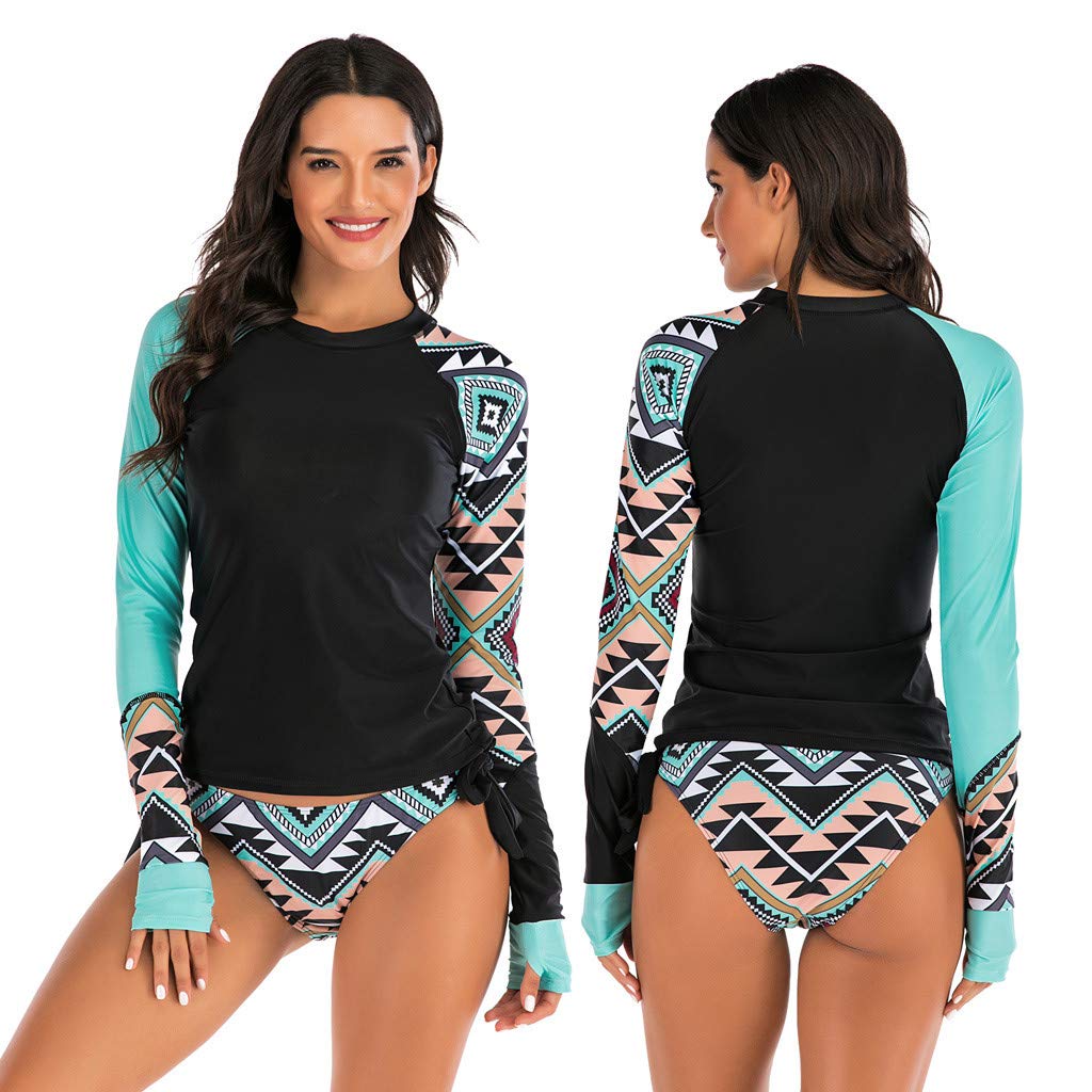 T-shirt de surf anti-UV pour femme - Manches longues - Rashguard - Protection UV - T-shirt de surf - Maillot de bain 2 pièces