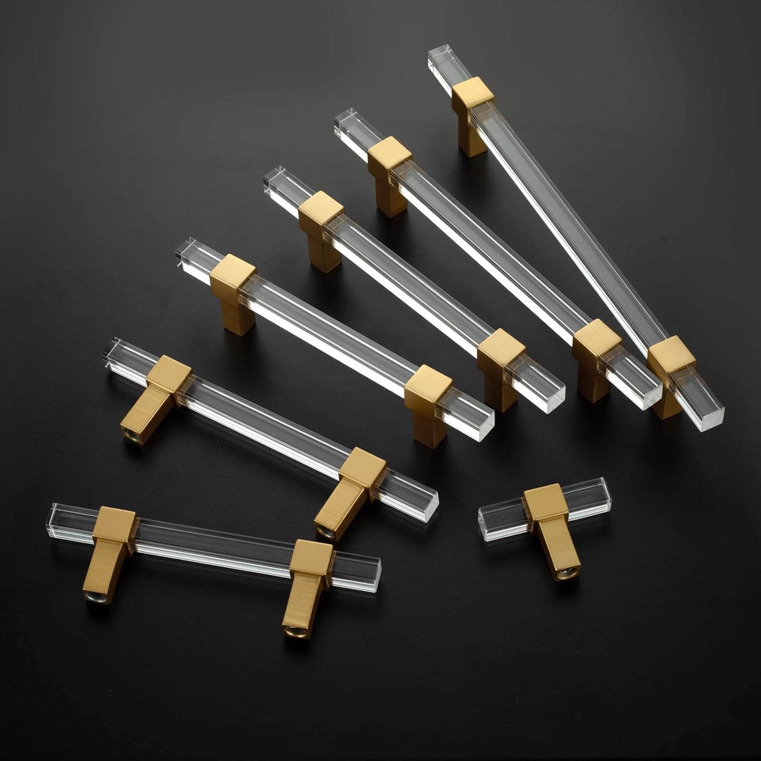 Peaha 10 Pack Kitchen Cabinet Handles Acrylic Drawer pulls 5 Inch Gold Cabinet pulls Square Clear Acrylic Dawer Handles for Kitchen Bathroom,Zinc Alloy Base - Image 7