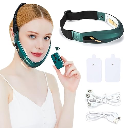 V Line - Masajeador de elevación facial eléctrica en V, cinturón de elevación de la barbilla con control remoto y 5 modos, 2 parches de masaje