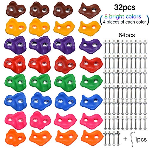 Gelury 32 Rock Climbing Holds for Kids and Adults| 8 Colors Climbing Holds| Rock Climbing Wall Holds Outdoor and Indoor with Mounting Hardware Kit - Thumbnail 2