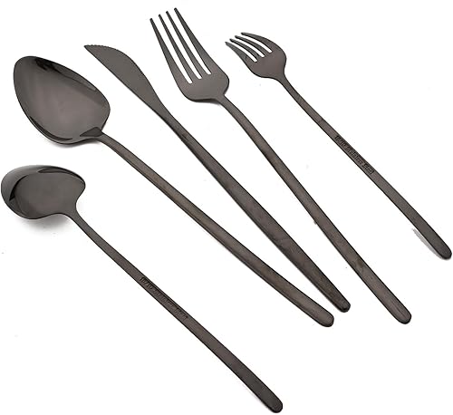 Miniatura 78 de JASHII Juego de cubiertos delgados de 20 piezas, acero inoxidable 18/10 con chapado en oro de titanio, juego de cubiertos de mango blanco, incluye