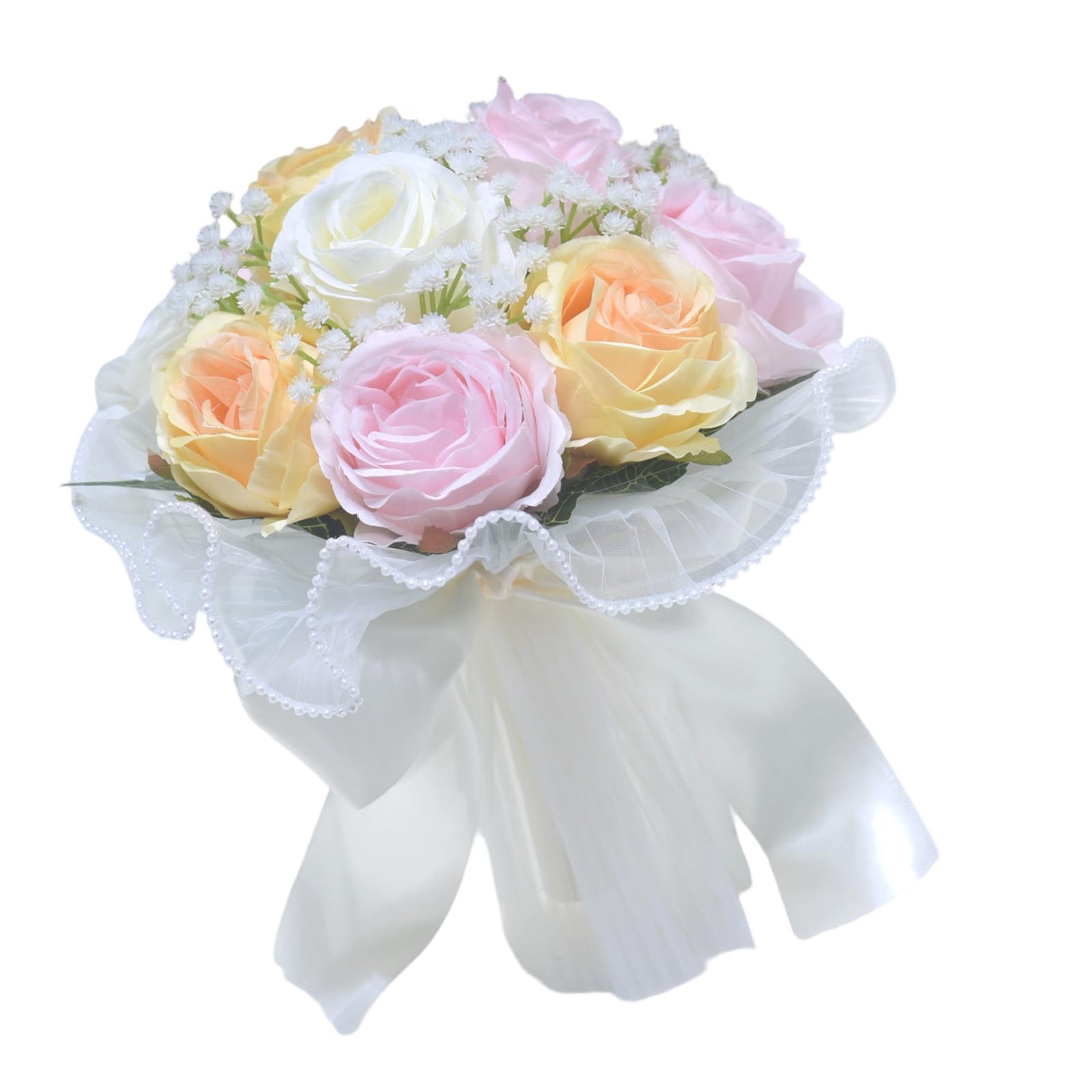 Geavonyg White Champagne Rose Bouquet for Ceremony Reception Enduring Flower Artificial Bridal Hand Arrangement