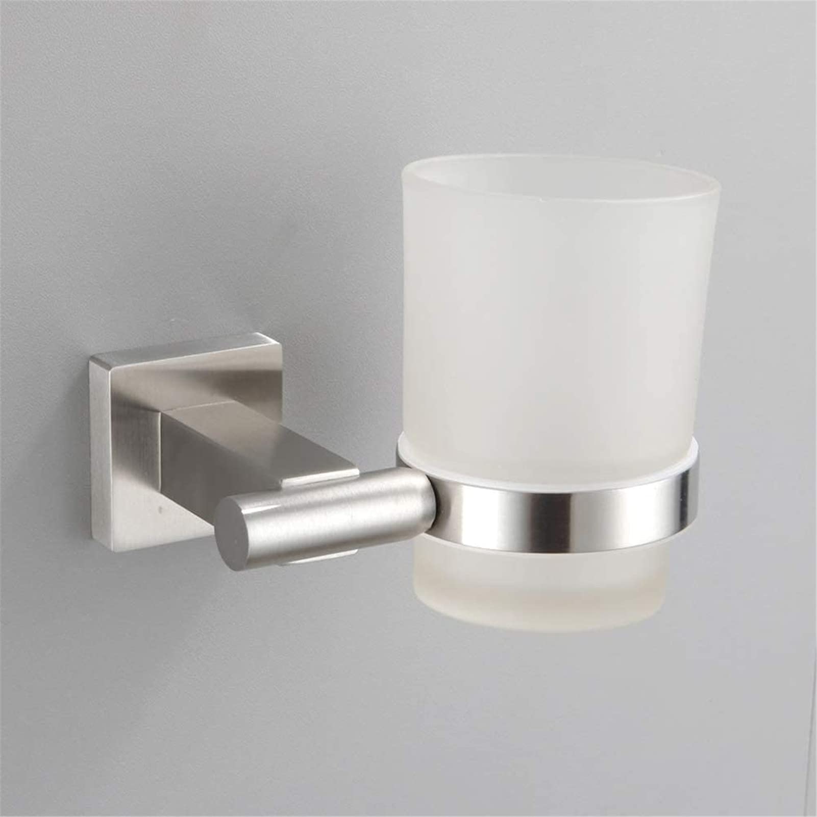 Soporte para cepillo de dientes de pared de acero inoxidable con 1 taza de cristal, juego de accesorios de baño para cepillo de dientes individual, color plateado