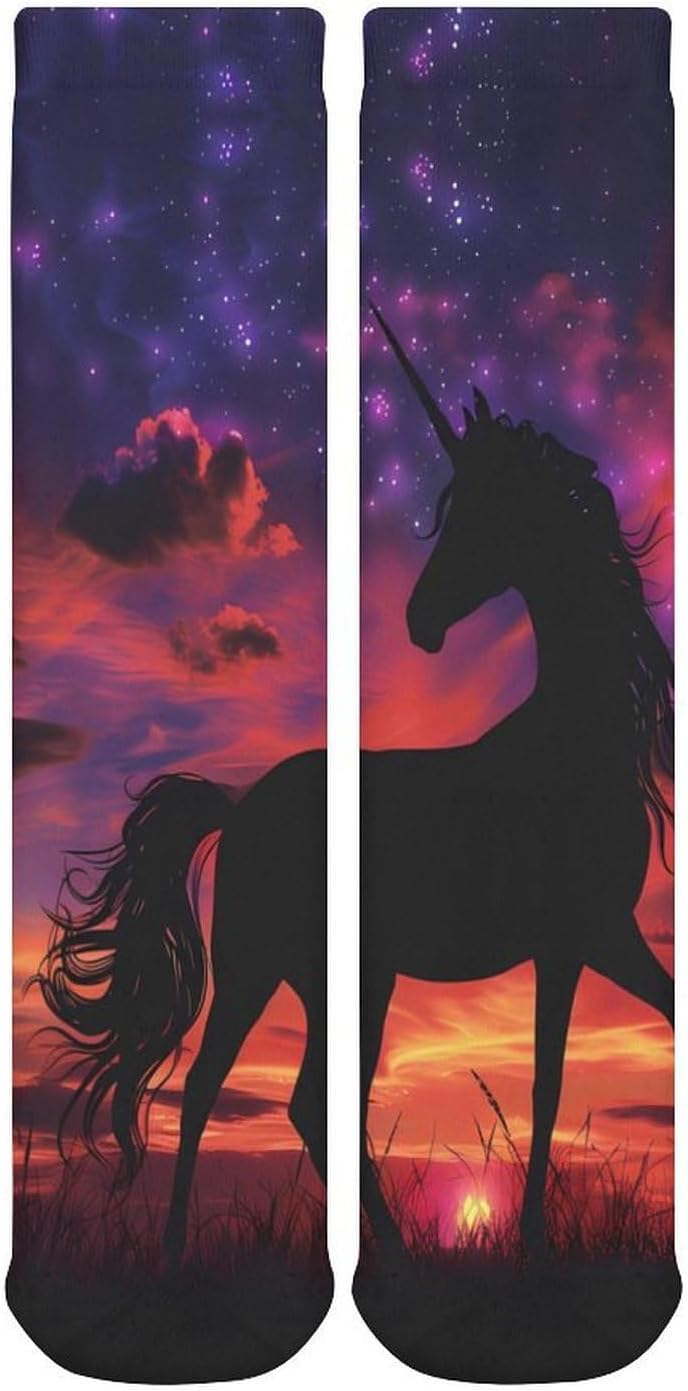 Mystic Sunset Un-icorns Knee High Socks Casual Long Stockings Over Calf Sock Tube for Women Men