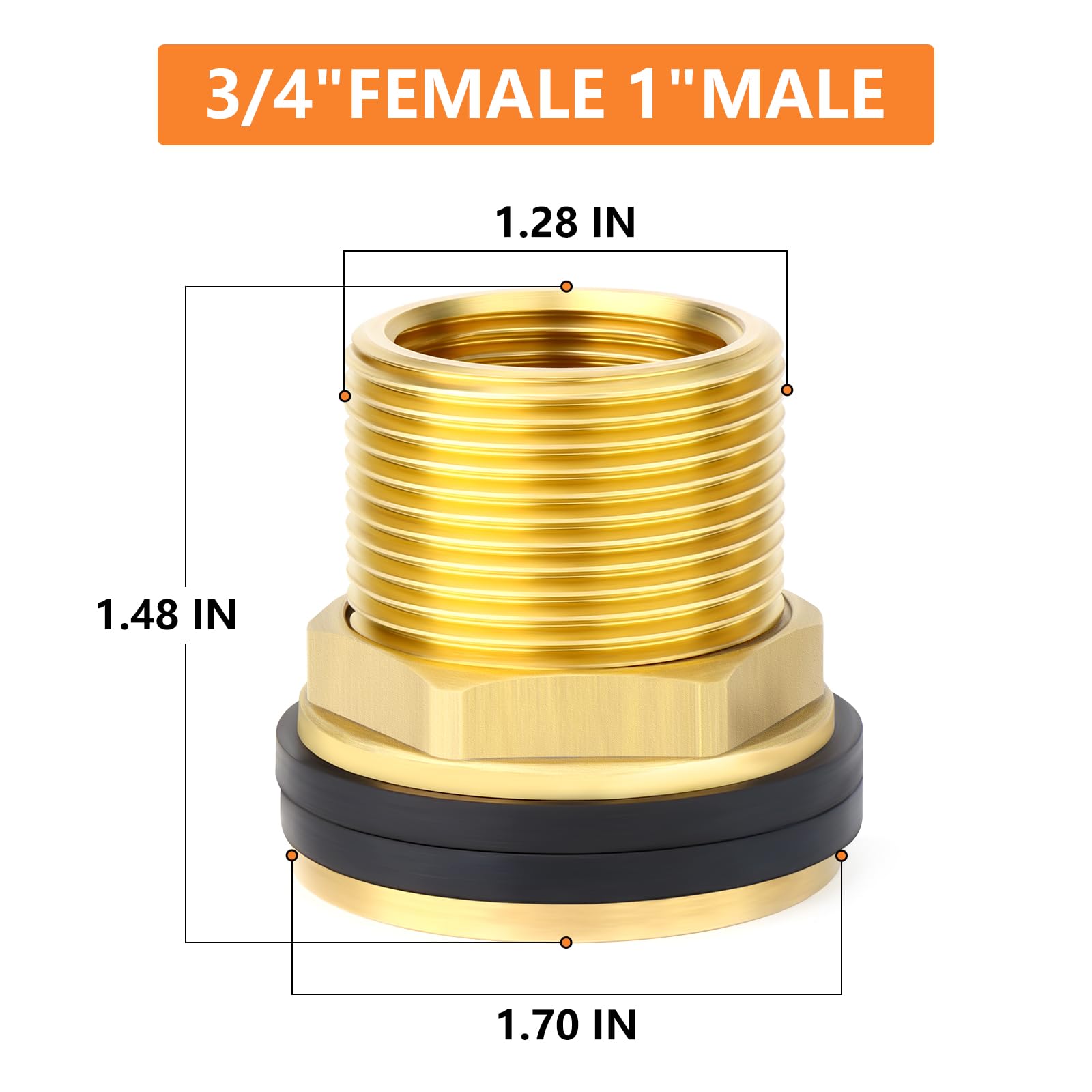 GASHER 2 adaptadores de latón hembra de 3/4 pulgadas macho de 1 pulgada con anillo de goma