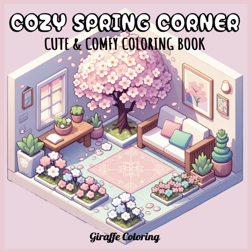 Cozy Spring Corner Coloring Book: Delightful Pocket Nook Scenes of Blooming Flowers, Singing Birds, and Budding Trees – Relaxing and Whimsical Isometric Art for Kids, Teens & Adults