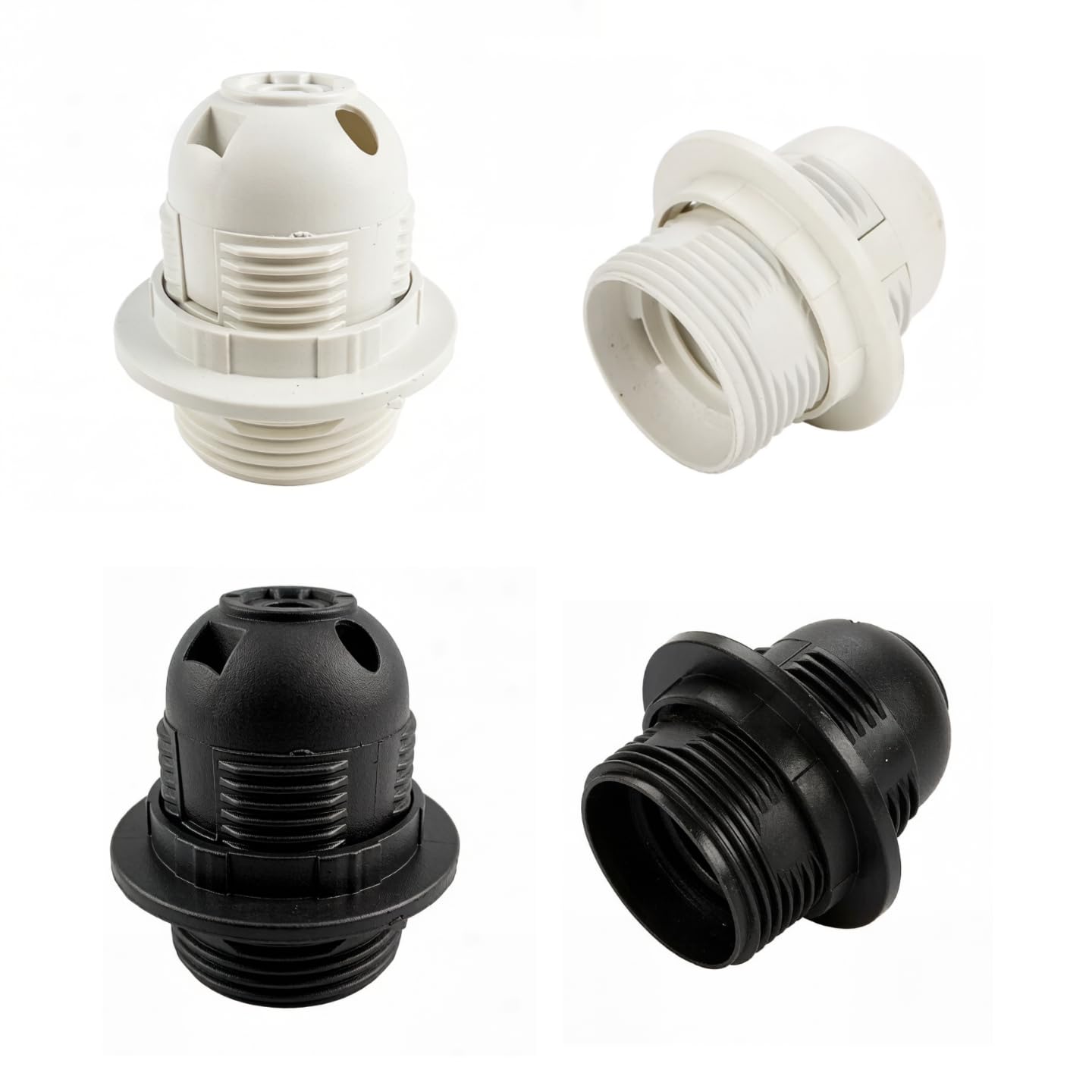RARITYLL 4 Pcs E27 Lamp Holder, Black & White Full Thread Light Socket, Standard E27 Edison Screw Bulb Holder for Pendant Lights, Ceiling Light, Table & Floor Lamps - Easy Install Light Fitting