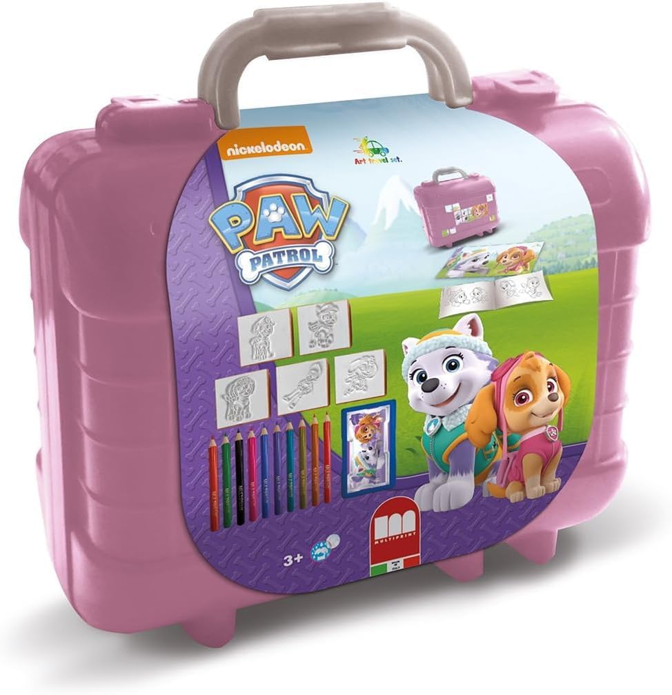 Multiprint Travel Set Paw Patrol Girl, Made in Italy, Coloring Book, with Puzzles and Pencils, Stamps for Children, in Wood and Natural Rubber, Non-toxic Washable Ink, Gift Idea, 42913