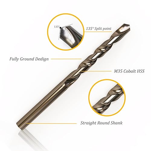 Miniatura 2 de 2 brocas de cobalto M35 de 0.315 in para metal, acero inoxidable, acero, totalmente conectado a tierra 5% cobalto