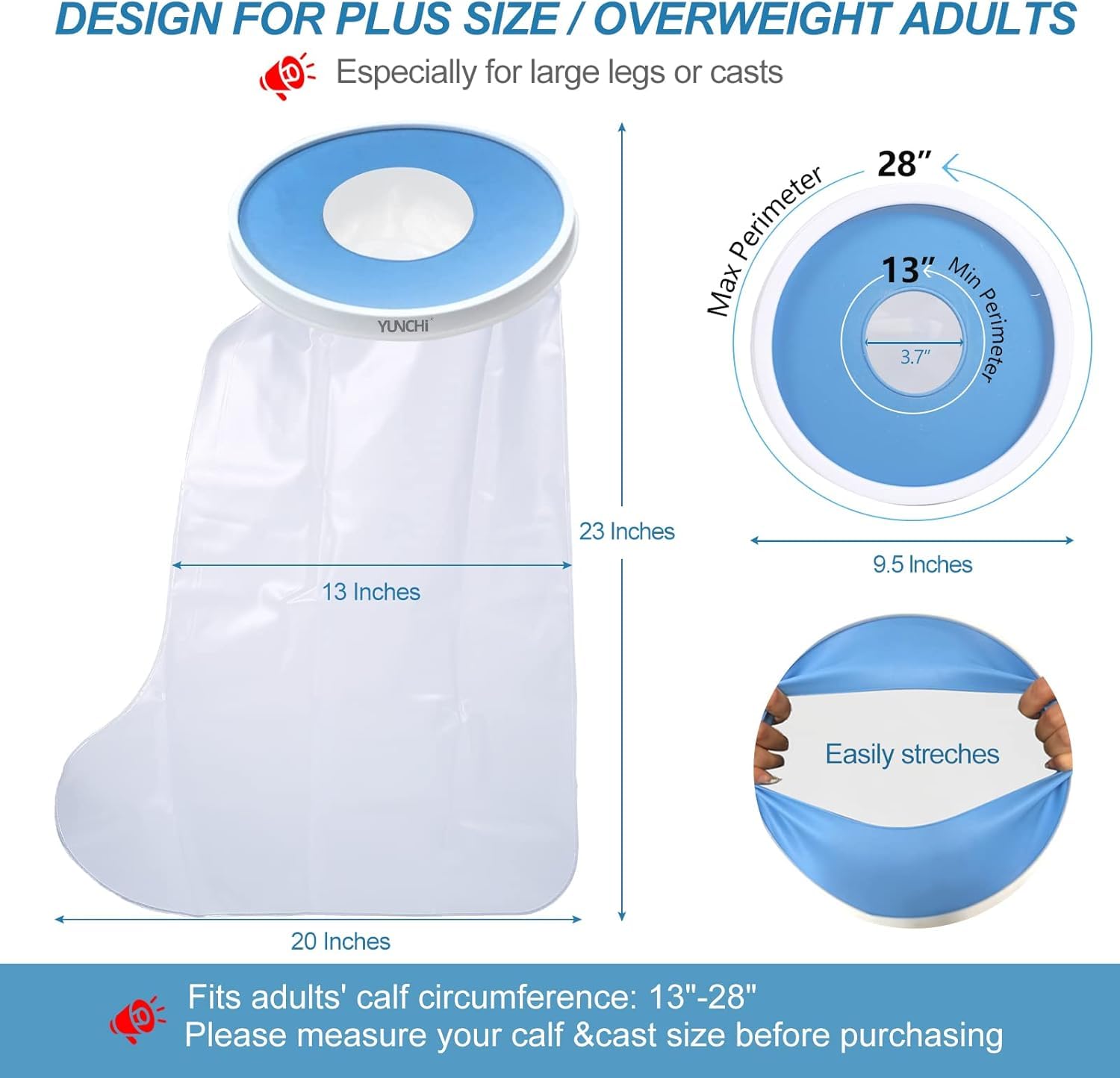 YUNCHI Funda impermeable para piernas extra anchas para adultos de ducha, protectores de pies herméticos extra grandes, XL, adultos, cirugía de pies, funda para botas para ducha (adulto XL pierna