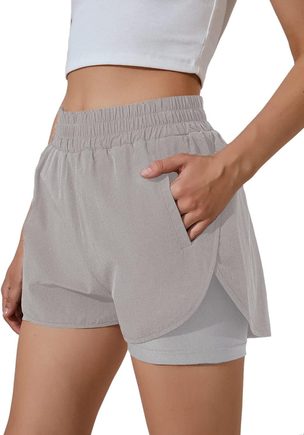 BMJL Women's Running Shorts Elastic Waistband High Waisted Shorts Pocket Sporty Workout Shorts Gym Athletic Shorts Pants : Sports & Outdoors