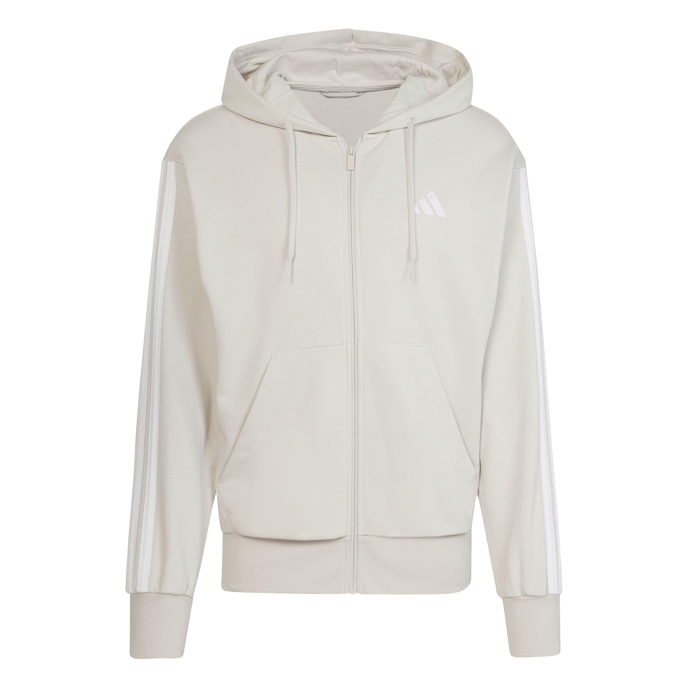 adidas Men's ESSENTIAL THREE STRIPES FRENCH TERRY FULLZIP HOODIE, wonder alumina/white, XXL
