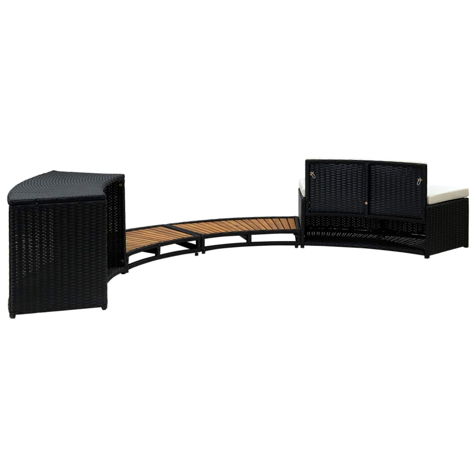 JUDYY Umrandung, Poolumrandung Rund, Pool Verkleidung, Outdoor Umrandung, Schwarz Poly Rattan und Akazienholz