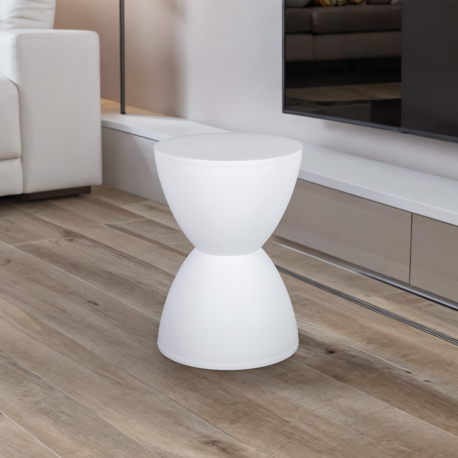 Sgabello Moderno in Clessidra Tavolo a Forma di Clessidra Sgabello per Scarpe Sgabello da Esterno Rotondo in Stile Semplice e Moderno Adatto per la Decorazione Domestica (WHITE)