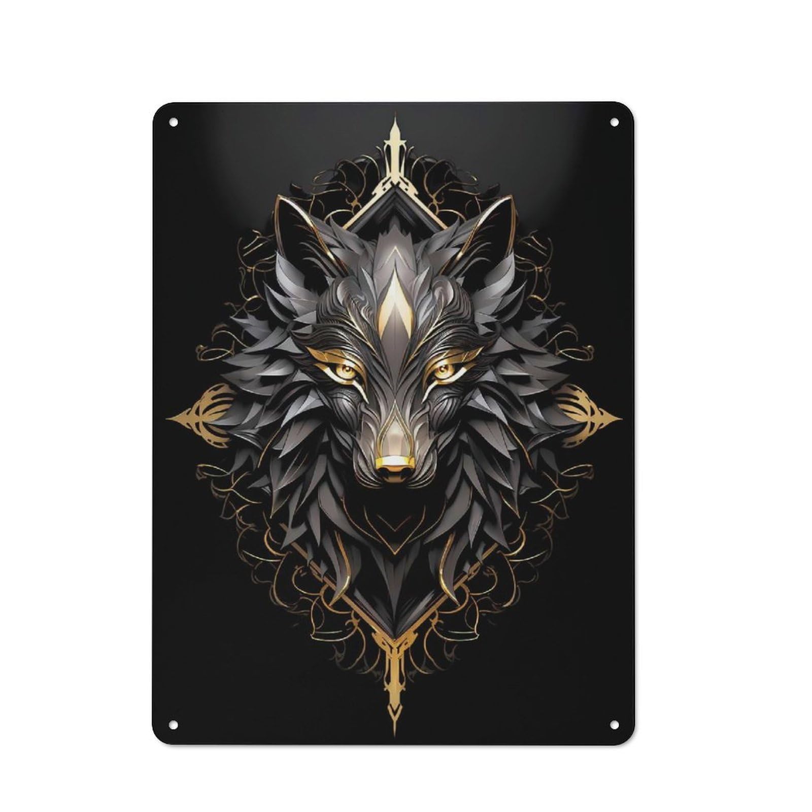 Junmoney Style-16 40X30cm Retro Tin Sign With Wild Black Golden Wolf For Lounge Or Reading Corner, A Decorative Metal Sign For Lounges And Reading Corners