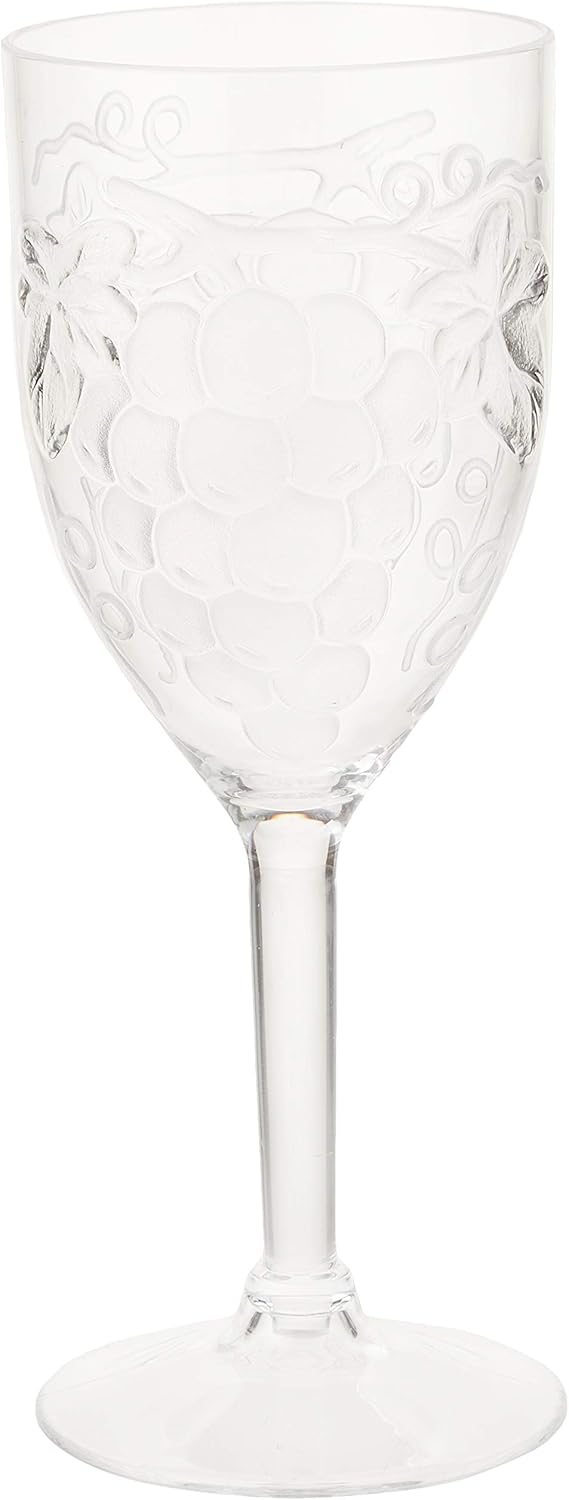 Prodyne Embossed Grape Acrylic Wine Glass, 10 Ounce White