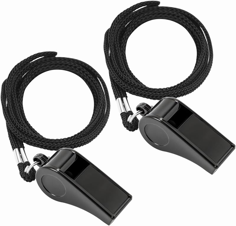 2 silbatos deportivos con cordón, silbato con sonido fuerte y nítido, ideal para entrenadores, árbitros, funcionarios, entusiastas del aire libre y emergencias familiares.