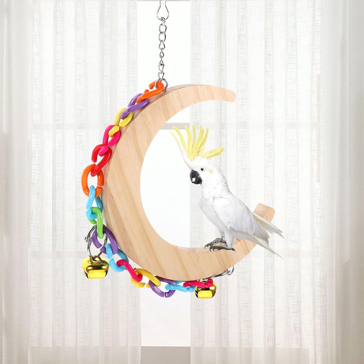 COLLBATH 2Pcs Moon Shaped Bird Swing Play Stand for Parrots and Birds Creative Bird Cage Accessories Enhance Playtime and Health