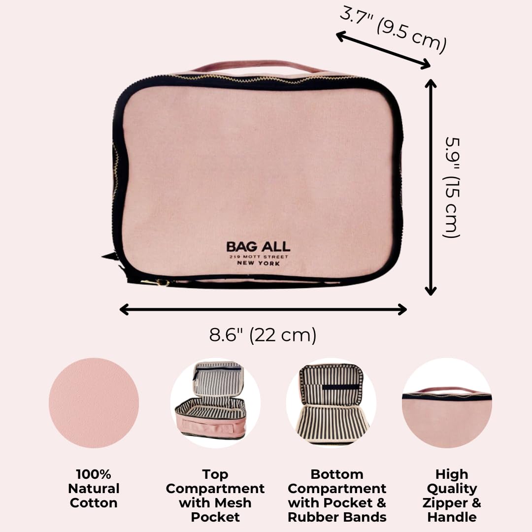 Bag-all Spersonalizowane etui z dwoma przegródkami | uniwersalna kosmetyczka na podróż | organizer na przybory do makijażu, kabel, leki i wiele innych | podwójny zamek błyskawiczny torba damska i