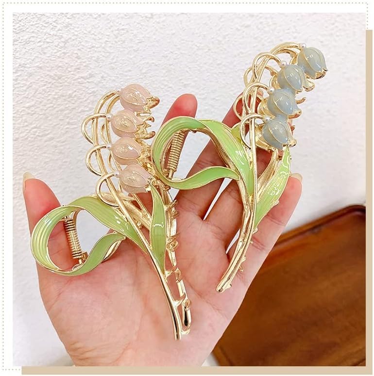 中華風 蘭 握りクリップ 女性 上品 後頭部 スプーン ヘアクリップ 夏 シニア センス サメ クリップ 頭飾り (Color :