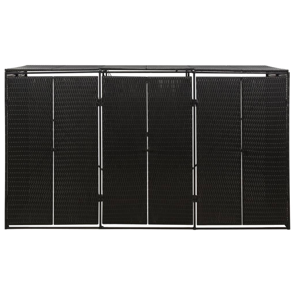 vidaXL Abri pour Poubelle Triple Noir 207x80x117 cm Résine tressée, Stockage de Poubelle à Roue Unique, Couvercle pour Poubelle, abri pour Poubelle à Roue Unique