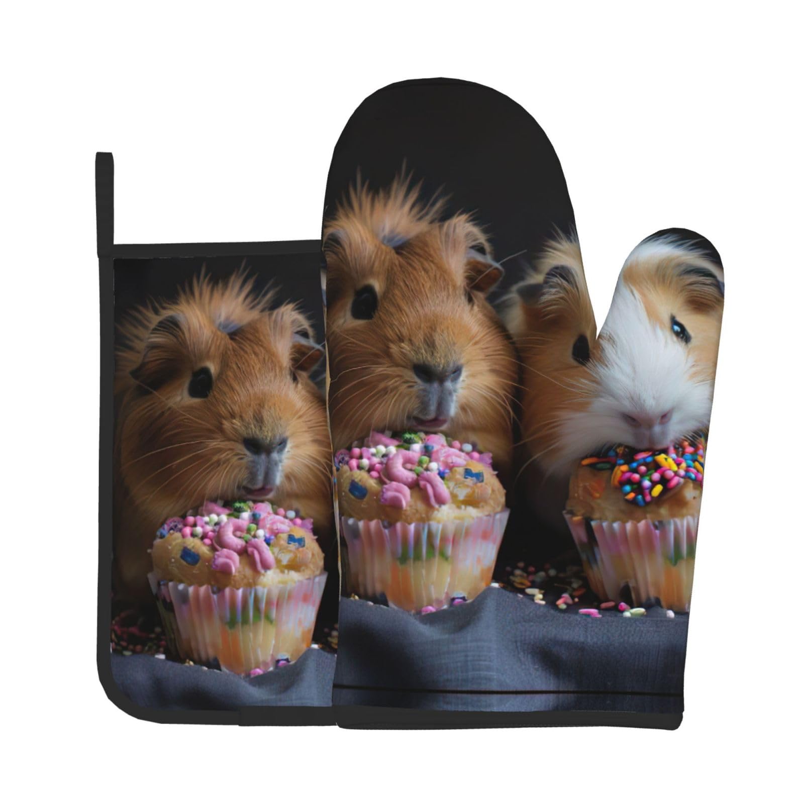 Guinea Pigs and Cupcakes Kitchen Baking Two-Piece Set,Multipurpose Oven Gloves,Used for Barbecue Kitchen Baking