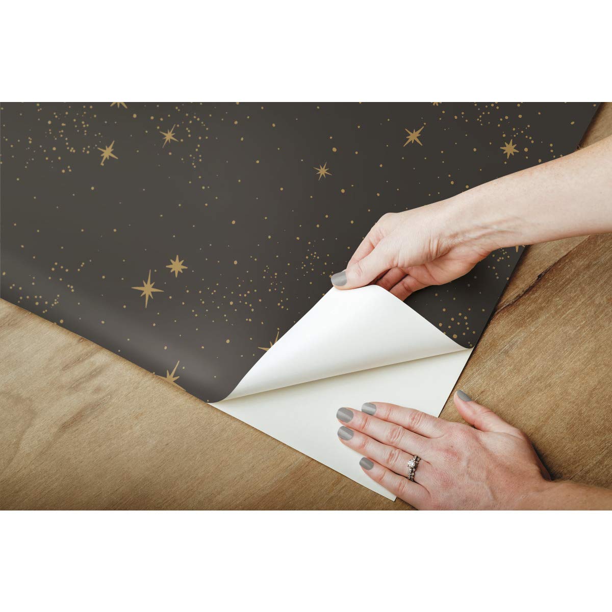 RoomMates RMK11318WP Upon A Star Black and Metallic Peel and Stick Wallpaper, 52.1 x 502.9 cm - Image 4