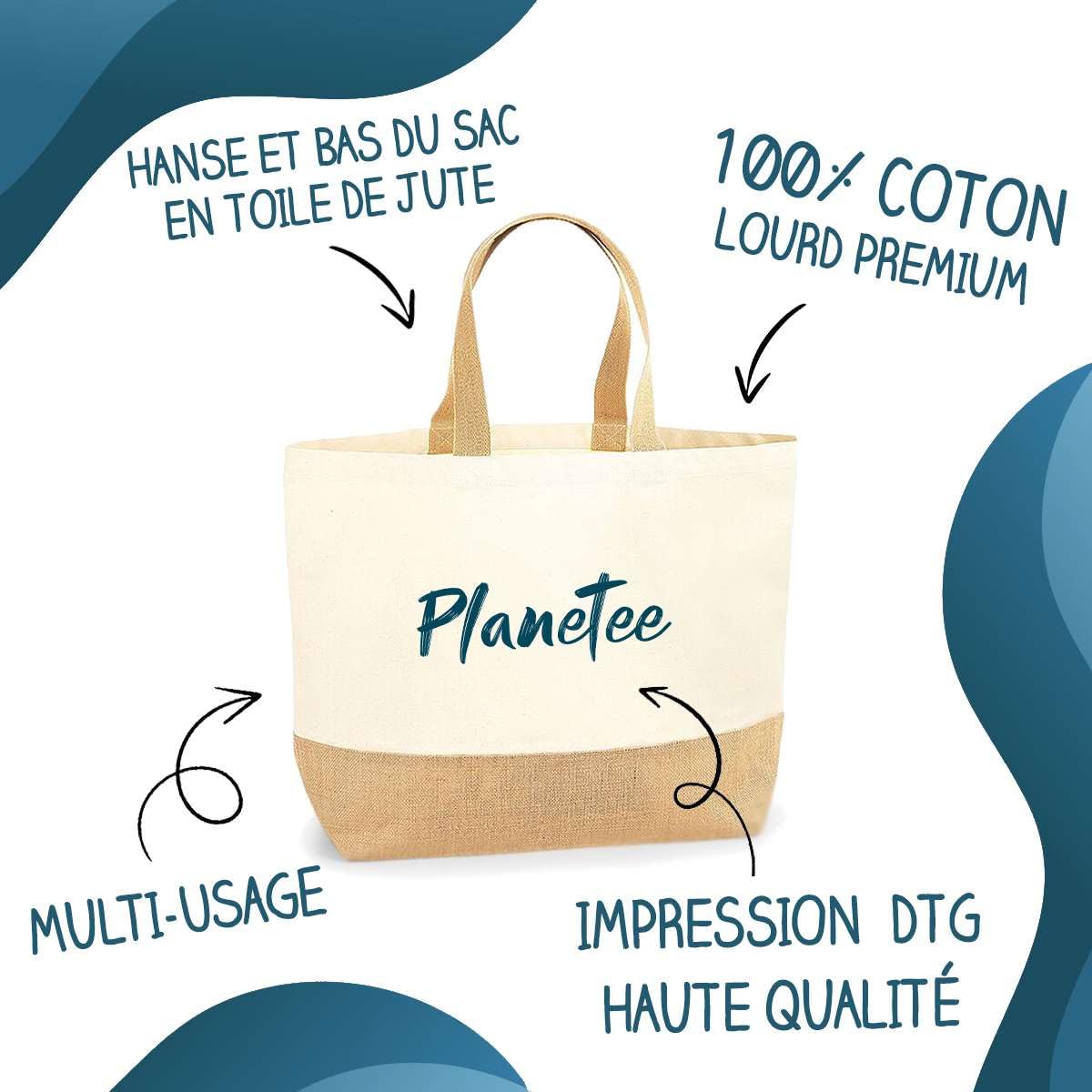 Bolso La Cheffe Búho de grano | Cabas de playa Carreras Algodón y Yute Idea de regalo para mujer, beige