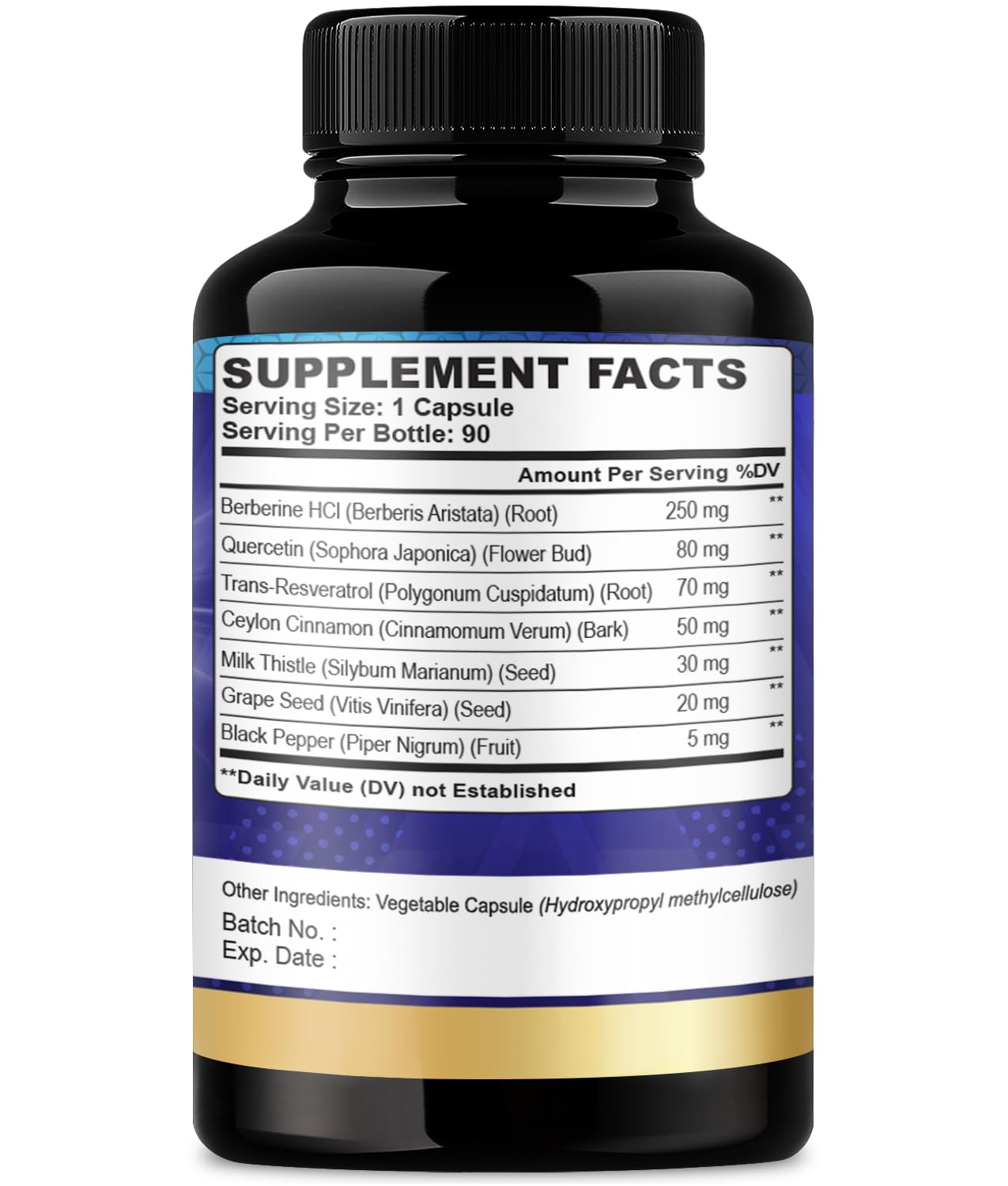 Organic Cadane 7in1 Pure Berberine Supplement with Quercetin, Ceylon Cinnamon, Resveratrol, Milk Thistle, Grape Seed, and Black Pepper - 90 Capsules for 3-Month Supply - Immunity Health Support — Amazon image 5