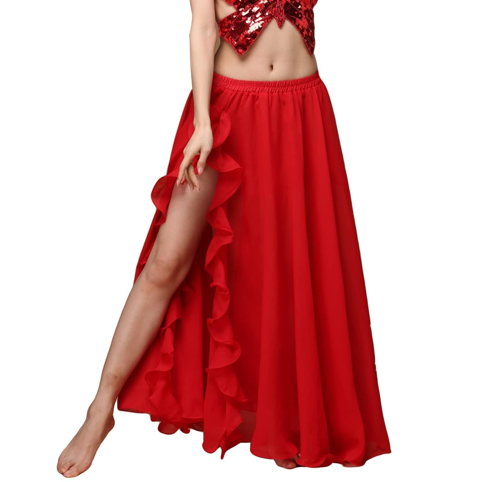 Baisdan Jupe Danse Orientale en Chiffon à Fente, Jupe Flamenco Femme pour Pratique, Cours et Spectacle