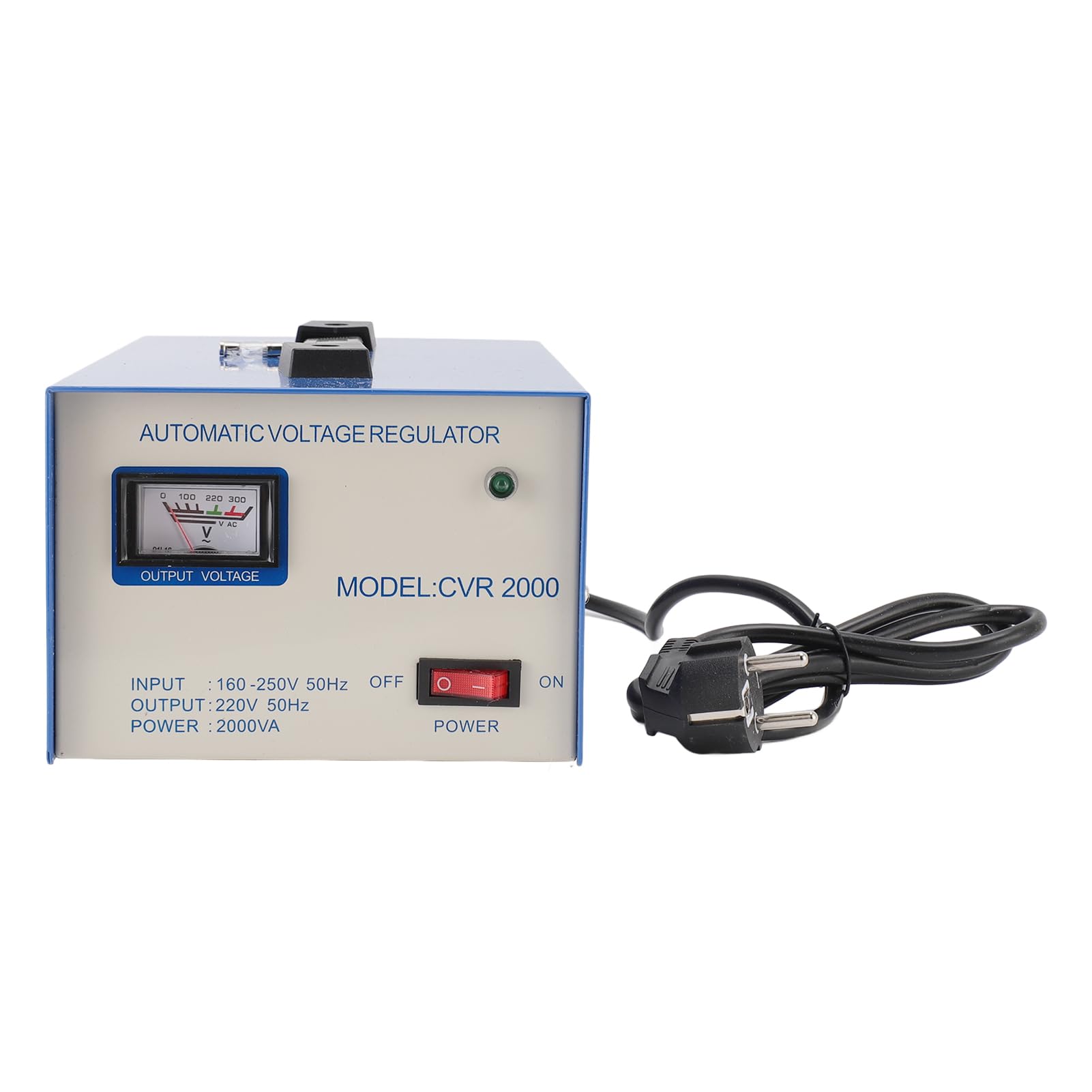 Estabilizador de Voltaje Automático, 2000W CVR 2000VA, 160-250V Entrada 220V Regulador de Voltaje de Salida Transformador de 2000 Vatios con 2 Enchufes Universales para (Enchufe