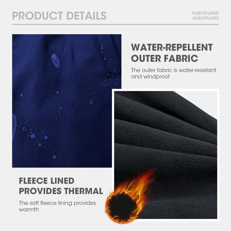 Men's Fleece Lined Pants Winter Athletic Workout Running Sweatpants Zipper Pockets Water Resistant Warm Joggers - Image 4