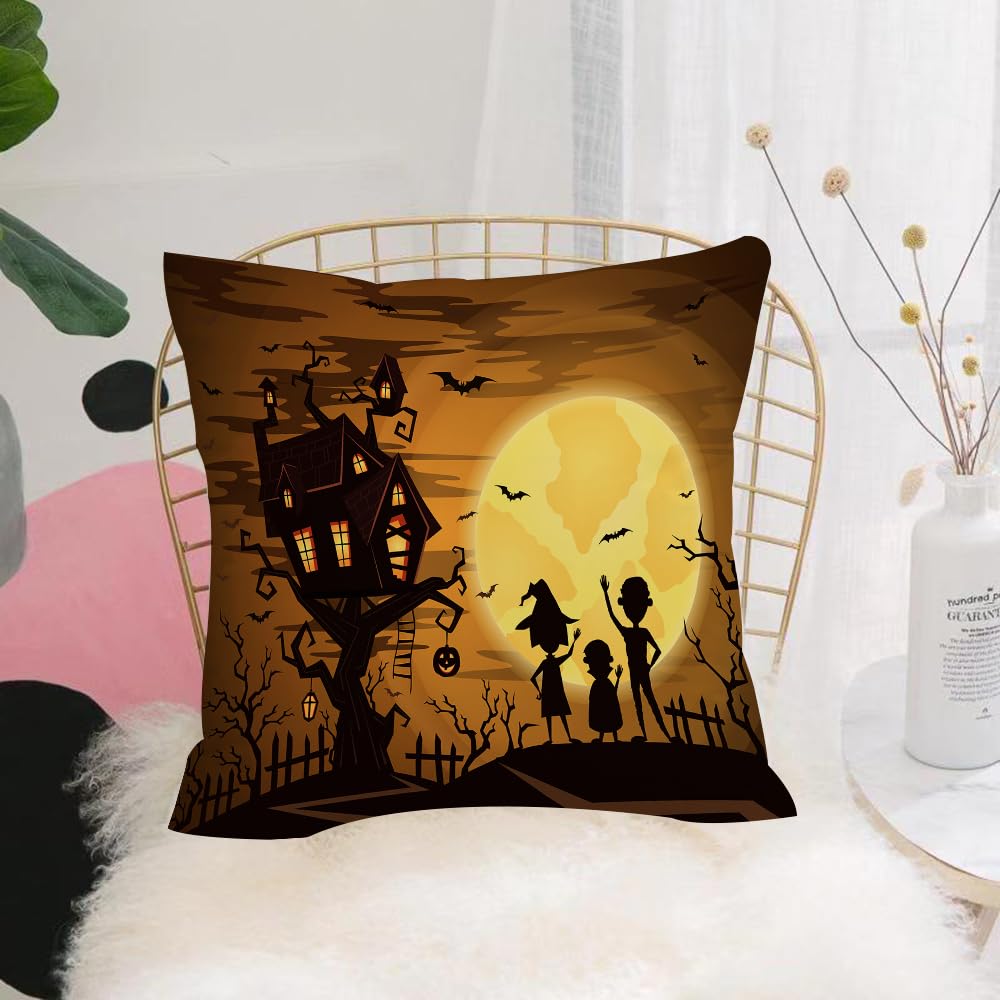 HYOSXW Cushion Cover,Throw Pillow Case Home Decorative for Living Room Bedroom Sofa Chair 16X16 Inch,Halloween castle in mystic spooky forest. Pumpkin on halloween castle on full m,Pillowcase 40X40cm