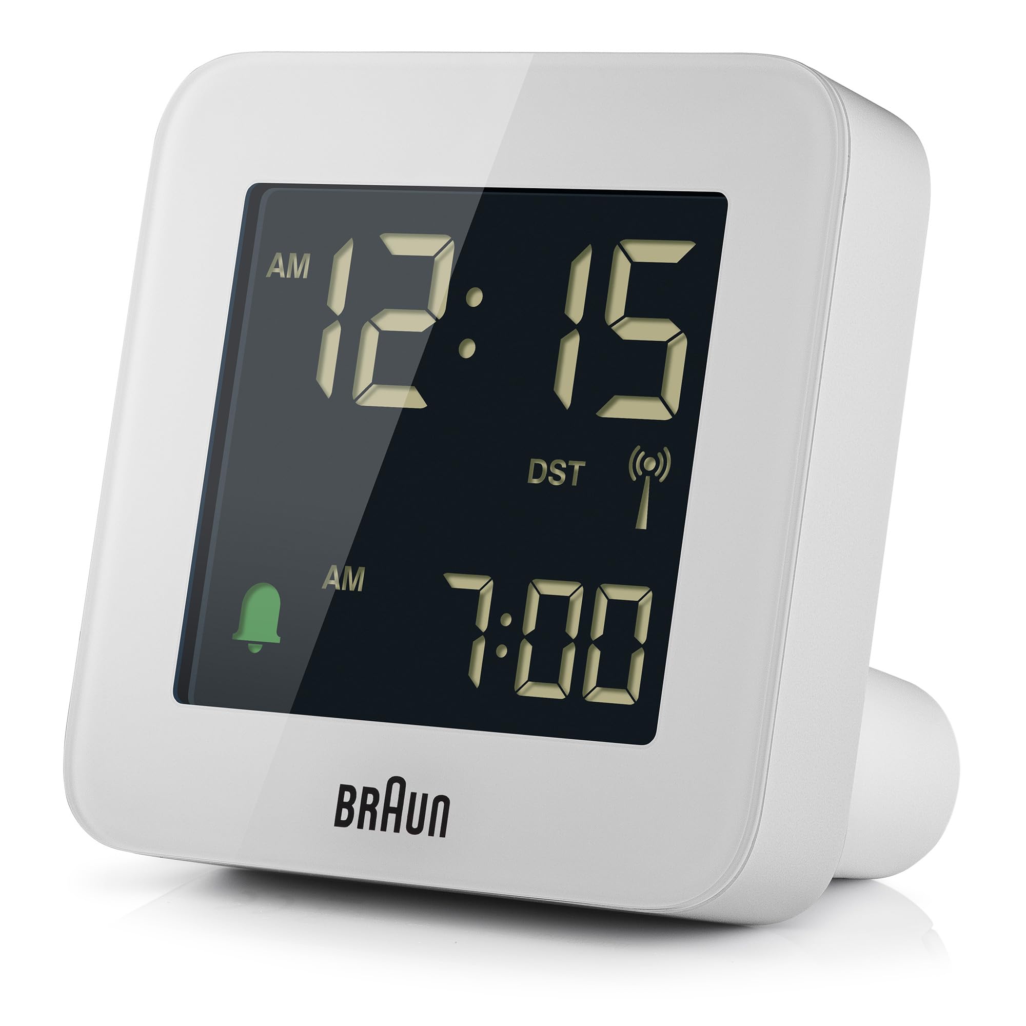 Braun Digitaler Funkwecker Mitteleuropäische Zeitzone (MEZ) mit Schlummerfunktion, Negatives LC-Display, Schnelleinstellfunktion, Crescendo-Alarm in Weiß, Modell BC09W-DCF.