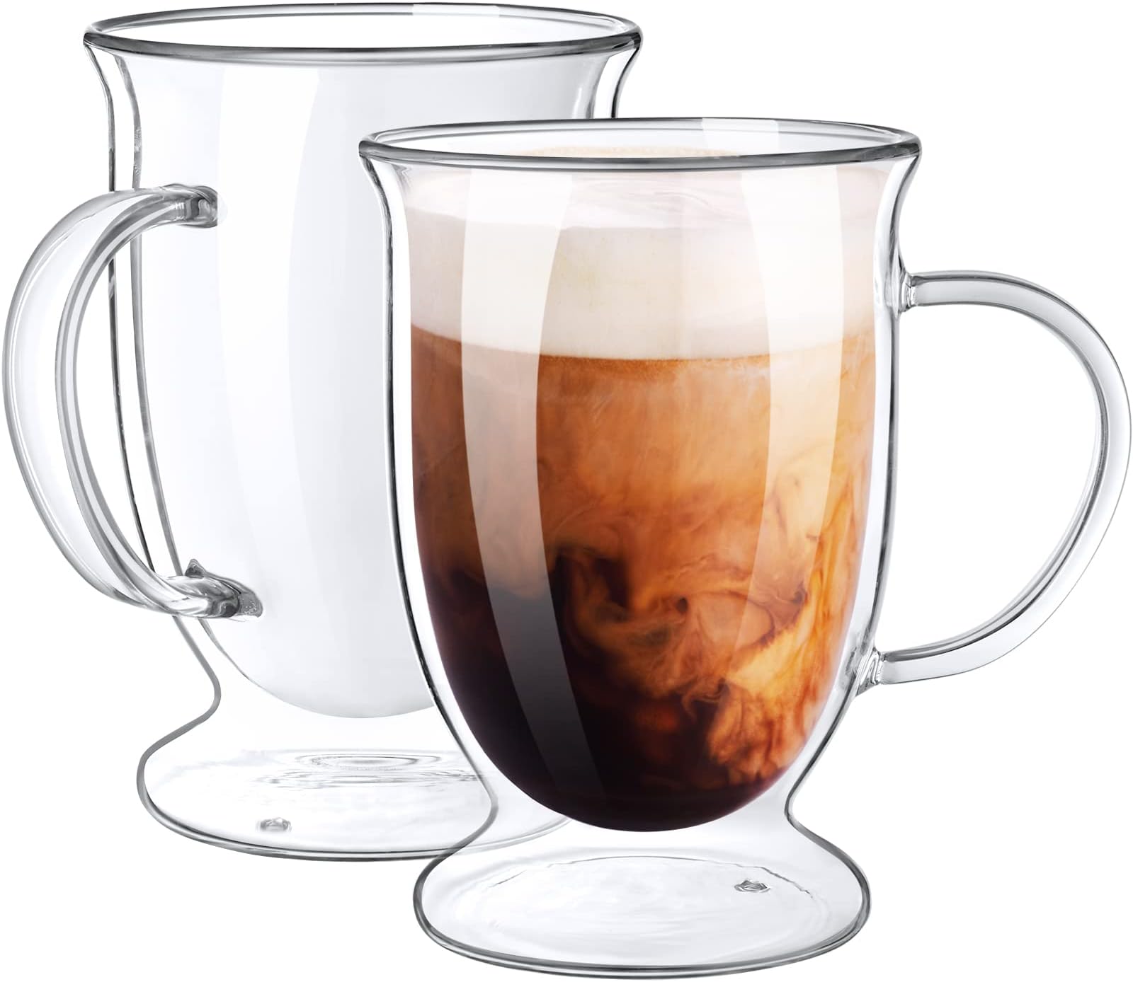 2-Pack 16 oz Double Wall Glass Coffee Mugs, Large Insulated Coffee Cups, Clear Borosilicate Glass Mugs, Perfect for Cappuccino, Tea, Latte, Americano, Hot Beverage, Microwave Safe