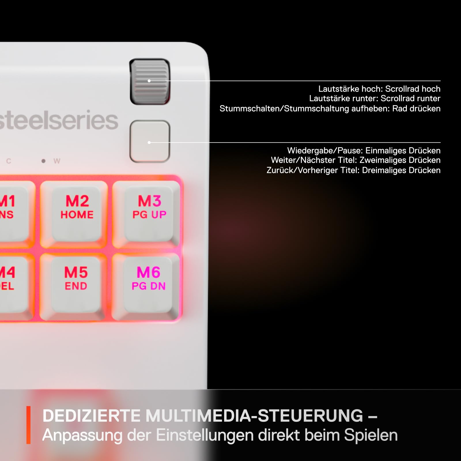 SteelSeries Apex 3 TKL White RGB Gaming-Tastatur – Kompakter Tenkeyless-Formfaktor – 8-Zonen-RGB-Beleuchtung – Wasser- und Staubresistenz – Flüsterleise Gaming-Switches - DE Layout QWERTZ – Bild 6