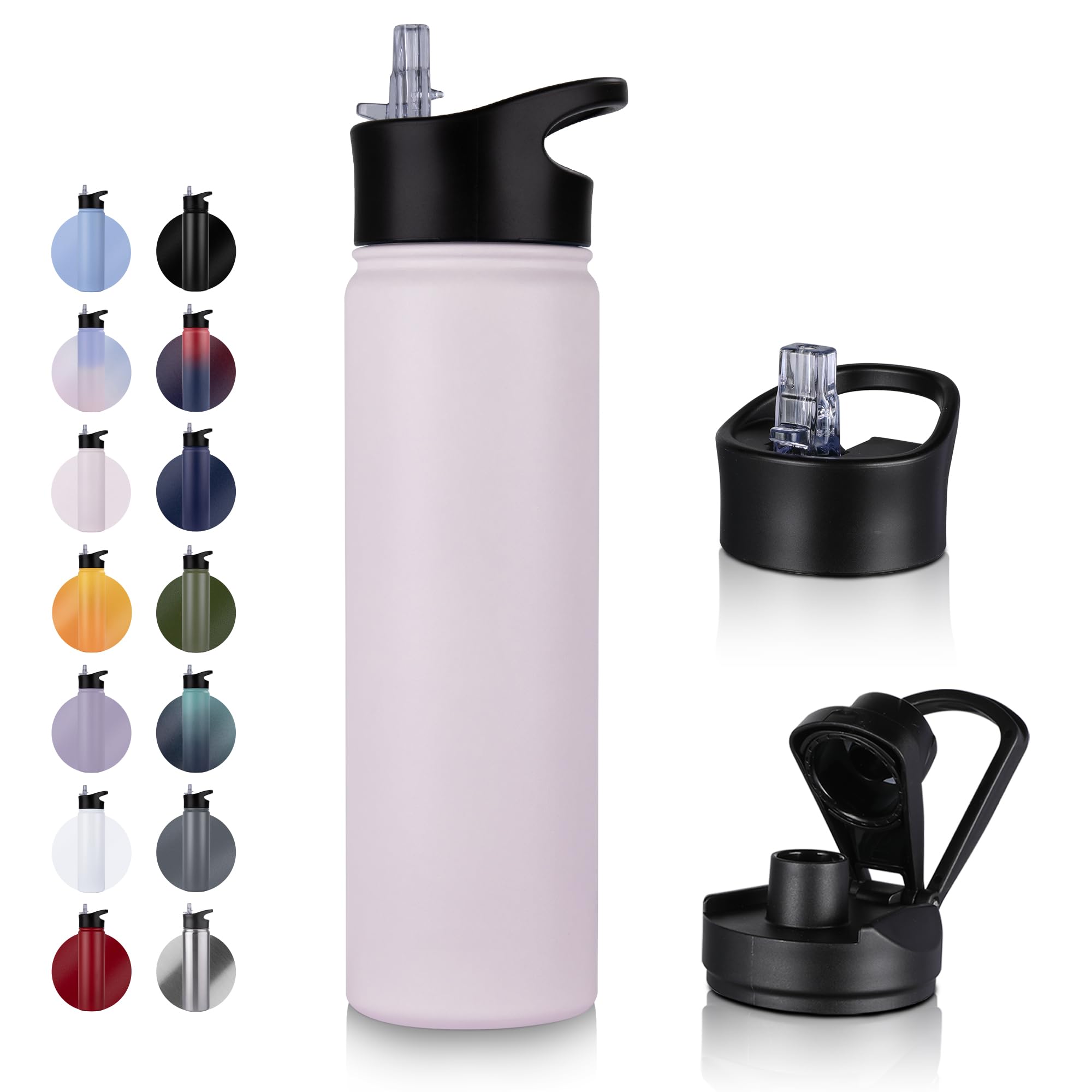 UMBFUN Insulated Water Bottle, 750ml 2 Lids (Straw Lid and Spout Lid)